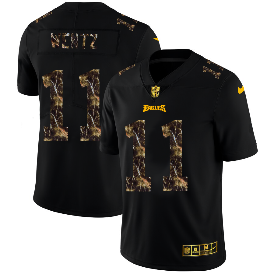 2020 Philadelphia Eagles 11 Carson Wentz Men Black Nike Flocked Lightning Vapor Limited NFL Jersey